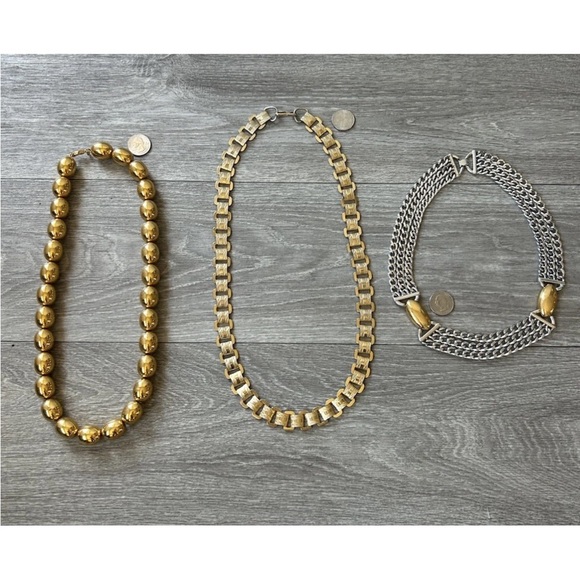 Lot Of 3 VTG Monet & Napier Silver & Gold Tone Chunky Statement Necklaces Signed - Picture 4 of 14